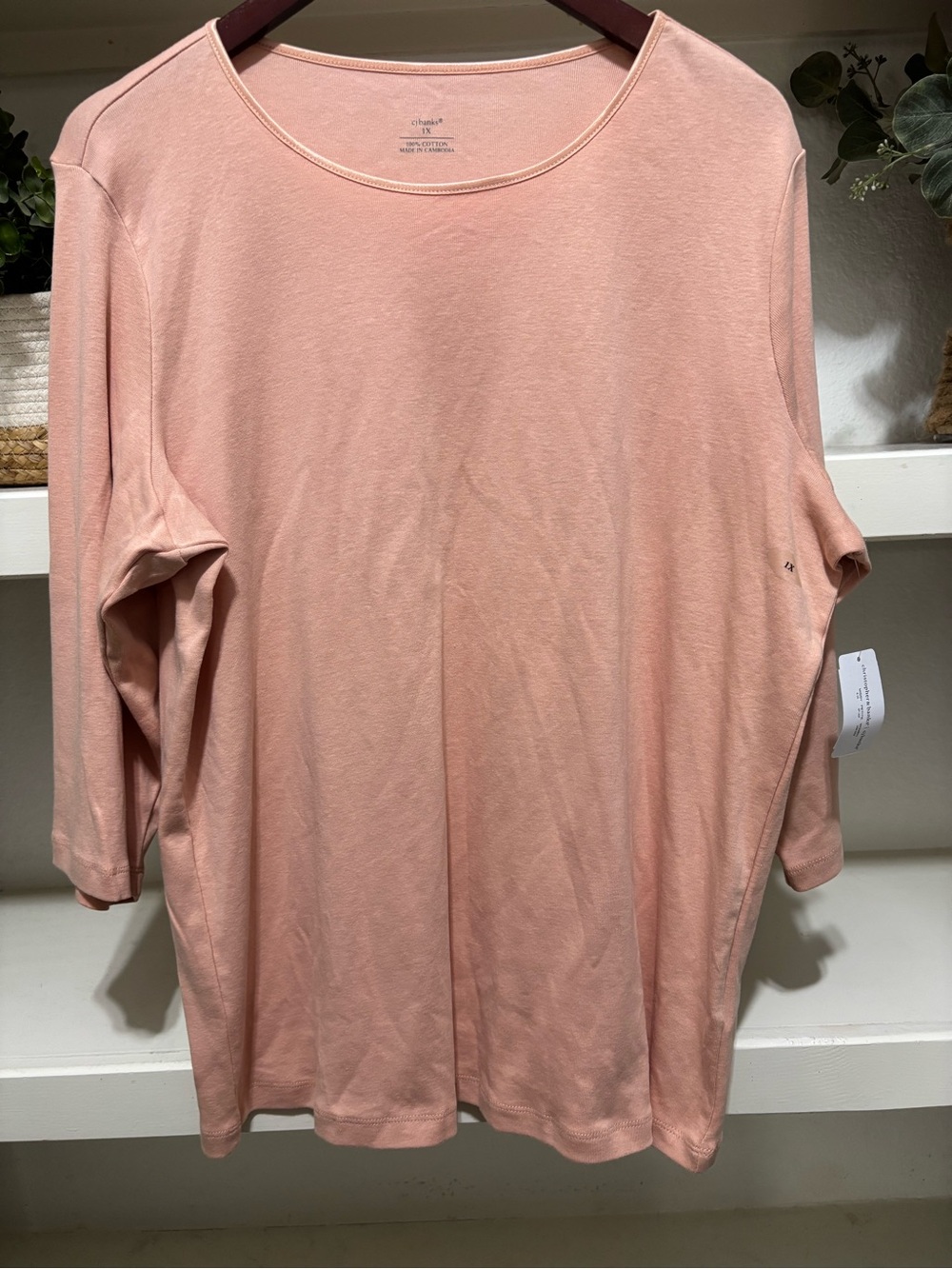 CJ Banks Dusty Pink Scoop Neck Long Sleeve Top
